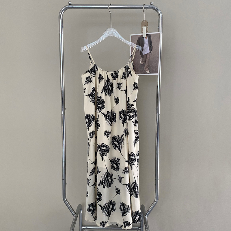 復古慵懶感水墨印花寬鬆顯瘦連衣裙