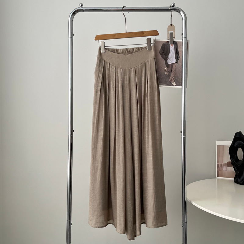 飄逸壓皺顯瘦腰封闊腿長褲