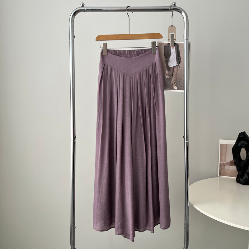 飄逸壓皺顯瘦腰封闊腿長褲