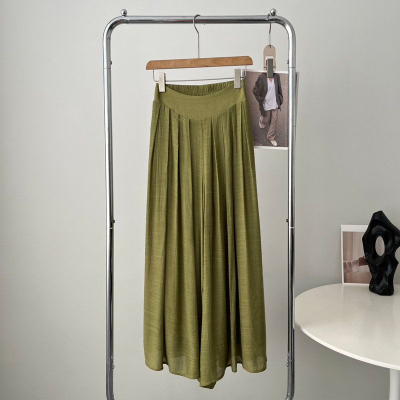 飄逸壓皺顯瘦腰封闊腿長褲