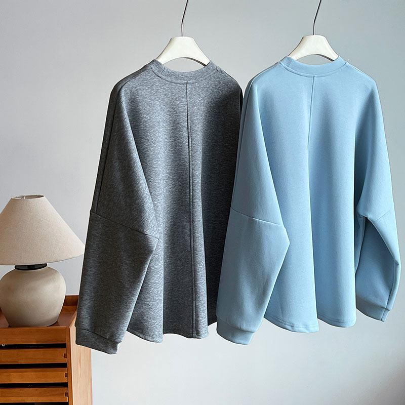 春季新款空氣棉寬鬆廓形極簡落肩袖衛衣
