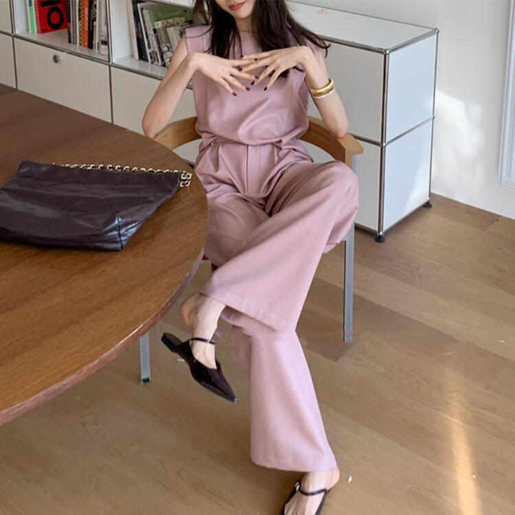 夏無袖墊肩T恤/簡約長褲（規格可選）