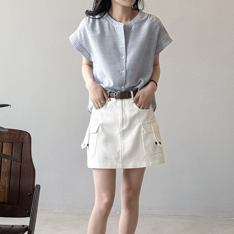 日系簡約小眾條紋短袖襯衫
