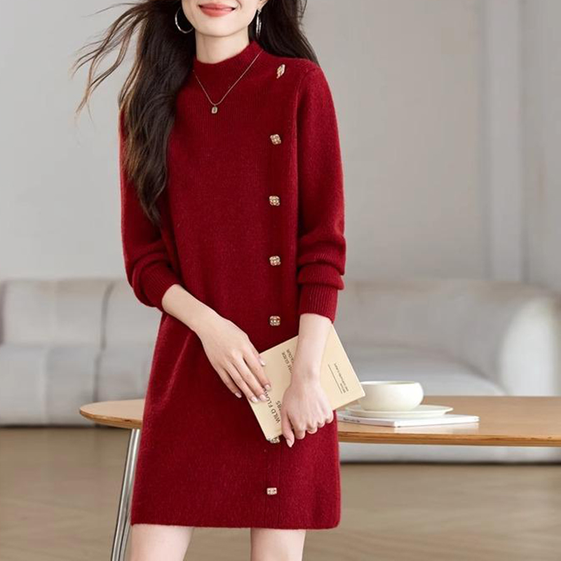 時尚氣質設計感中長款可配大衣毛衣裙