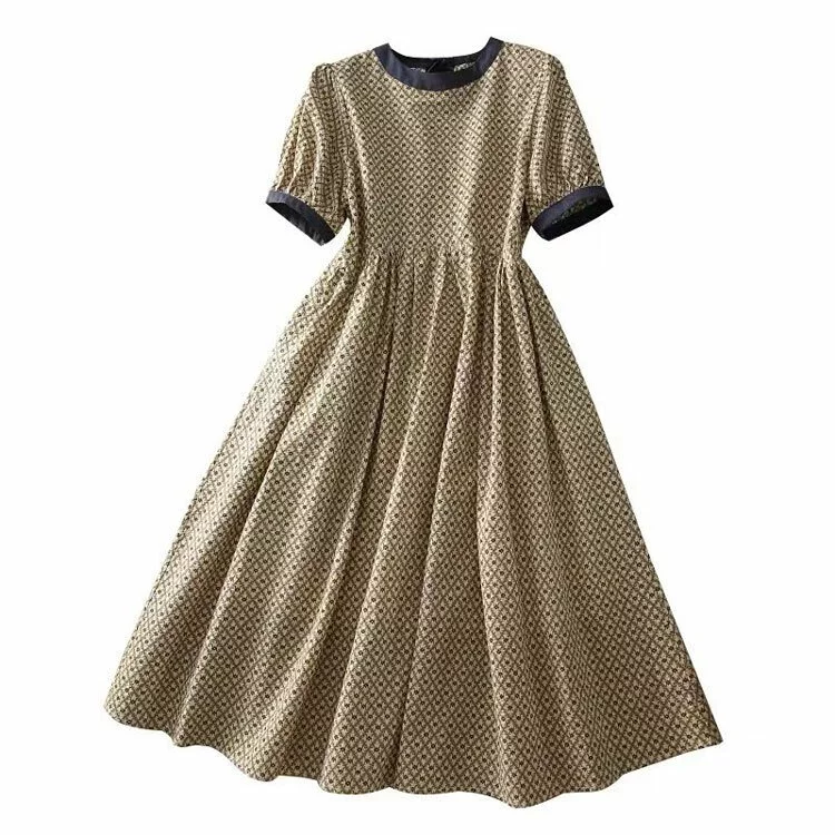 韓版菱形褶皺連衣裙