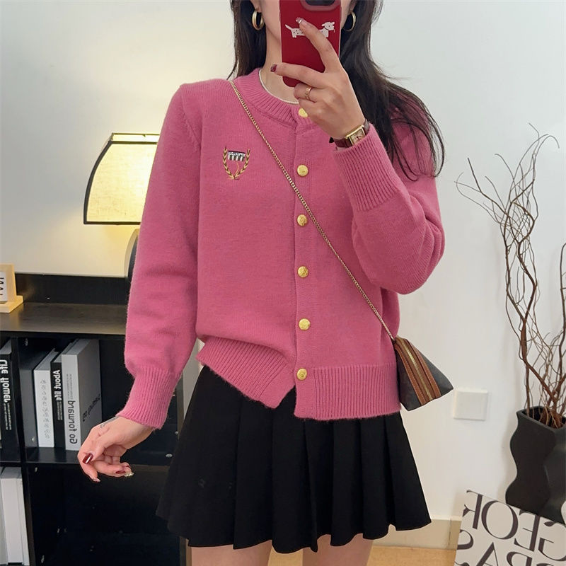 韓系休閑通勤日常寬鬆刺繡羊毛針織衫