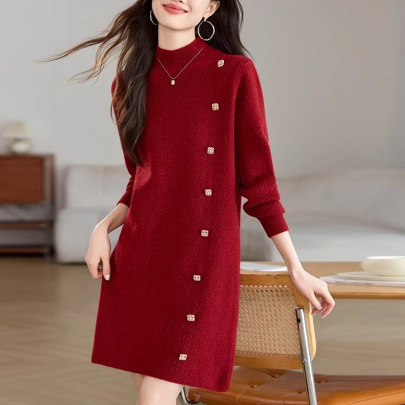 時尚氣質設計感中長款可配大衣毛衣裙