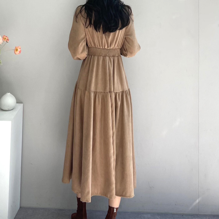 秋冬新款法式優雅V領氣質長連身裙