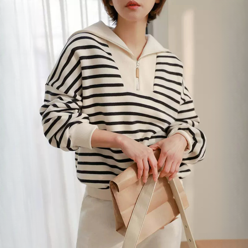 設計感小眾條紋海軍領衛衣