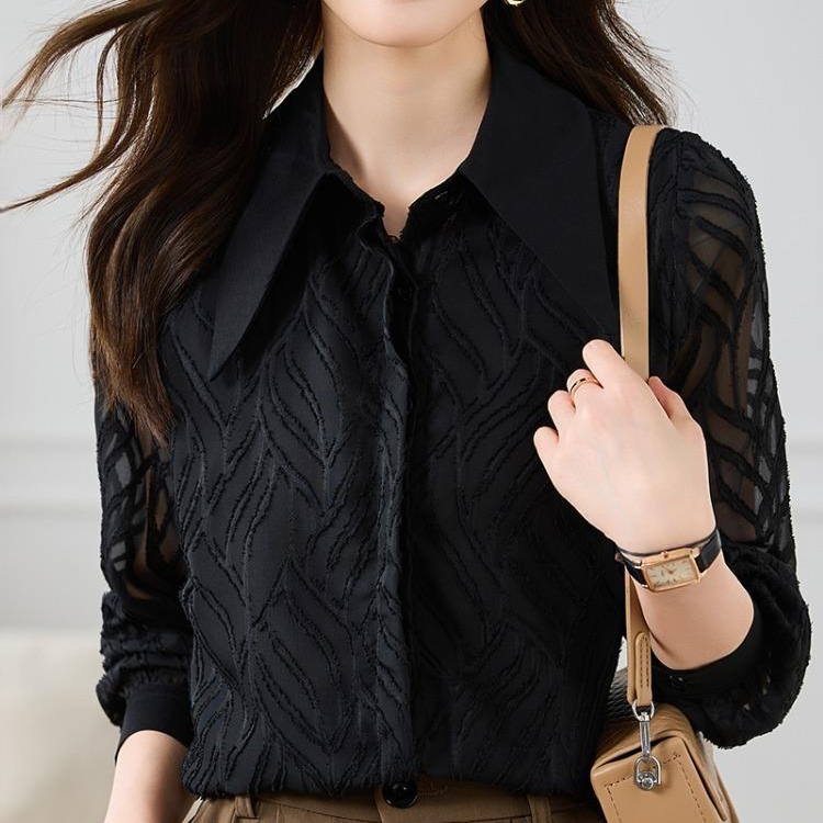 法式複古黑色設計感小眾時尚洋氣襯衫