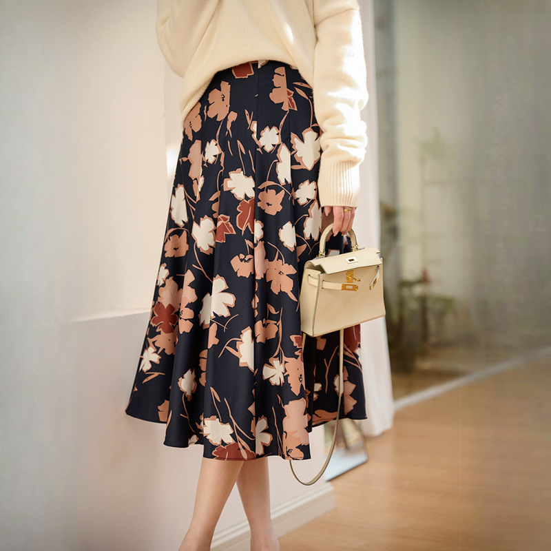 復古印花氣質通勤A字半身裙