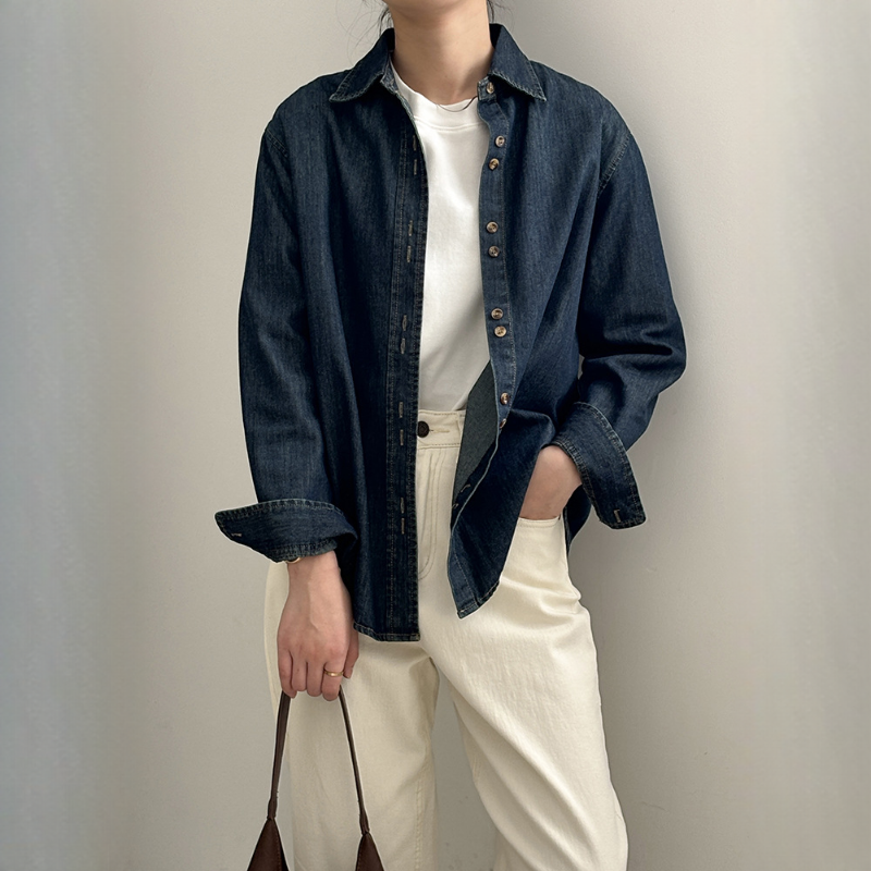 復古牛仔襯衫新款疊穿港式內搭寬鬆上衣