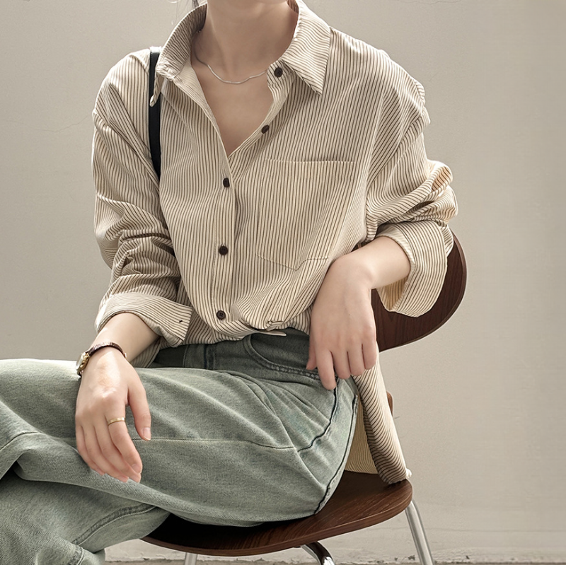 新款設計感不規則斜扣襯衫寬鬆上衣