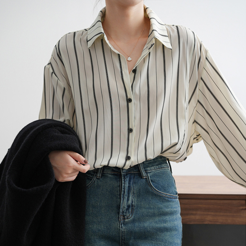 原宿風豎條紋小眾設計感寬鬆襯衫