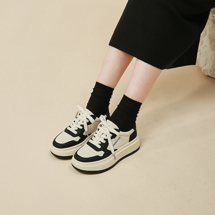 真皮熊貓板鞋休閒百搭厚底小白鞋