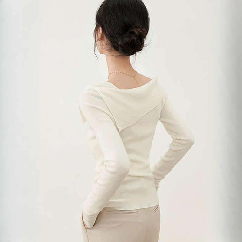 法式休閒一字領優雅修身顯瘦上衣
