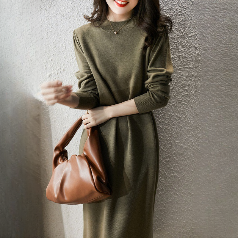 新款簡約收腰顯瘦內搭毛衣打底連衣裙