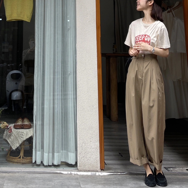 高腰直筒休閒褲女夏薄款垂感哈倫褲