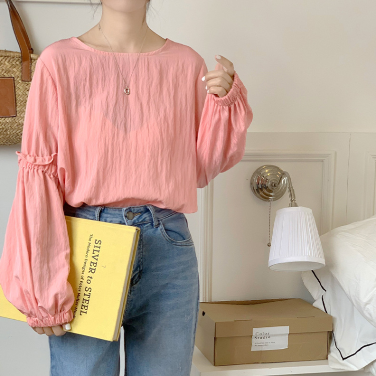 春夏新款長袖燈籠袖套頭襯衫