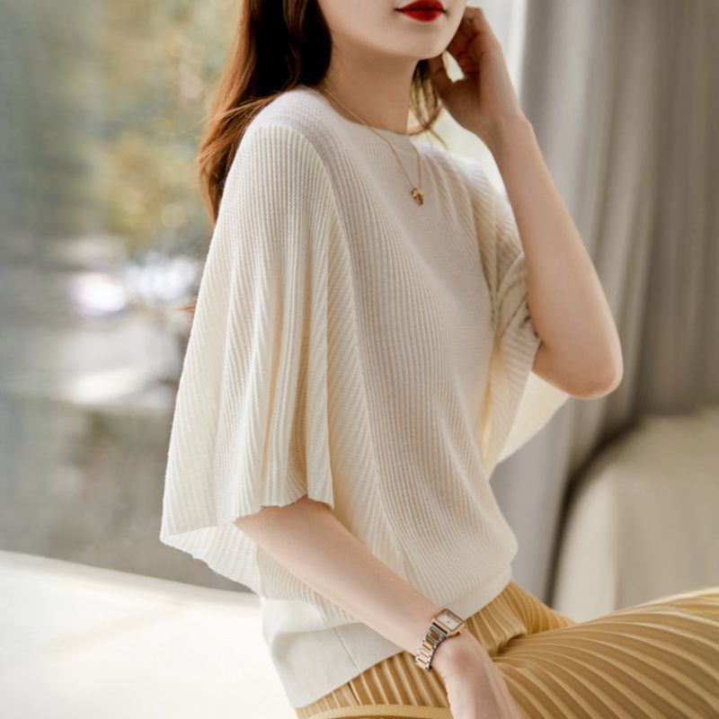 溫婉法式氣質荷葉邊袖舒適圓領上衣