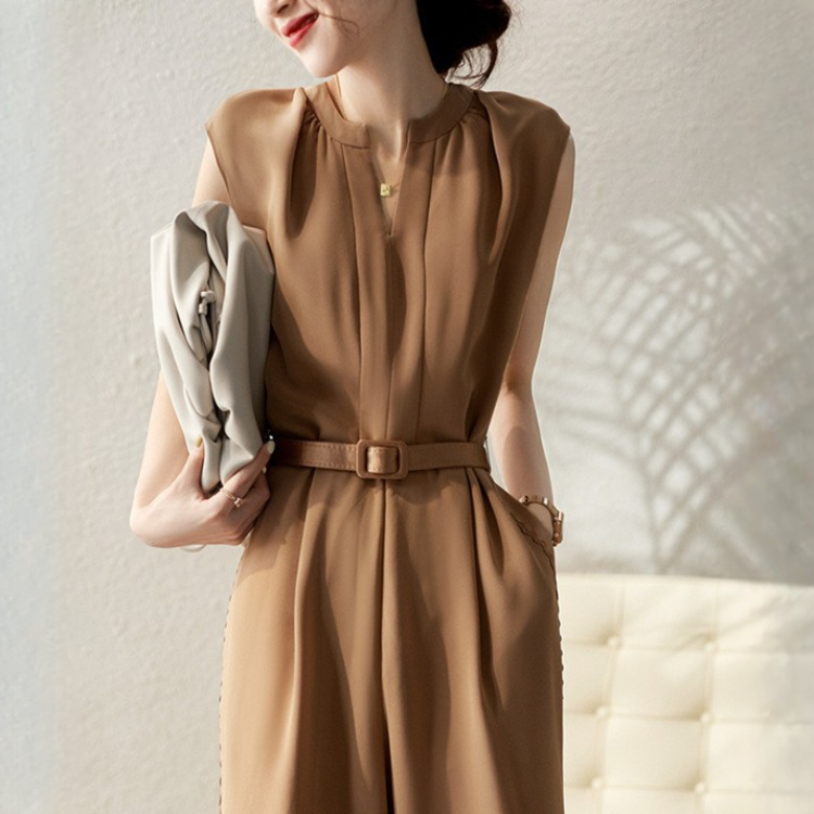 優雅純色減齡收腰顯瘦連體褲