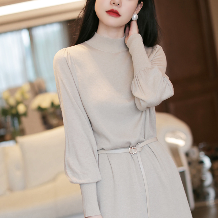 法式高級感收腰顯瘦針織連衣裙