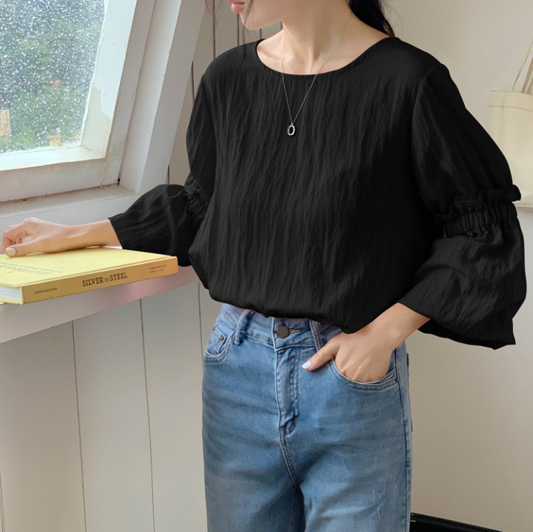 春夏新款長袖燈籠袖套頭襯衫