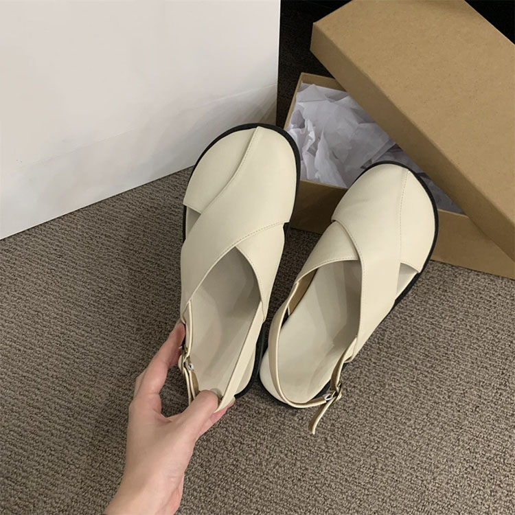 韓版復古純色平底包頭涼鞋