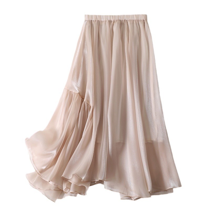 洋氣不規則設計高腰顯瘦珠光亮片褶皺半身裙