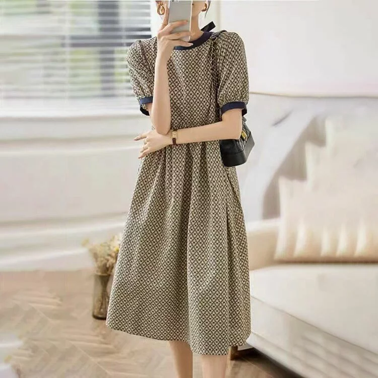 韓版菱形褶皺連衣裙