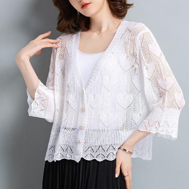 韓系短版鏤空披肩配裙子空調防曬冰絲開衫