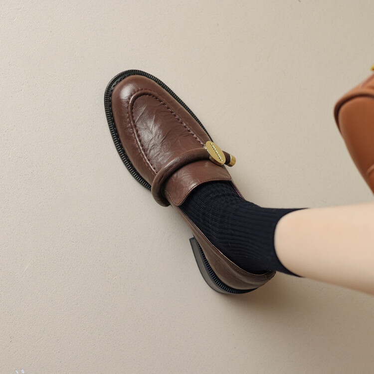 法式粗跟通勤百搭軟底樂福鞋