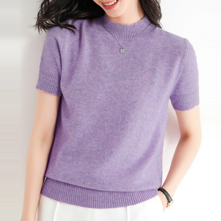 半高領簡約優雅針織T恤