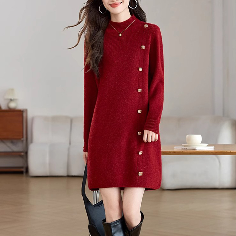 時尚氣質設計感中長款可配大衣毛衣裙