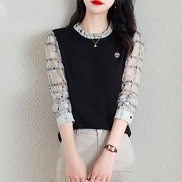 假兩件蕾絲拼接針織襯衫