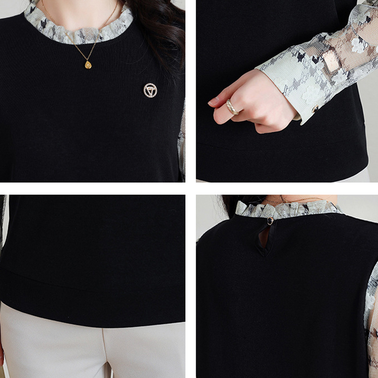 假兩件蕾絲拼接針織襯衫