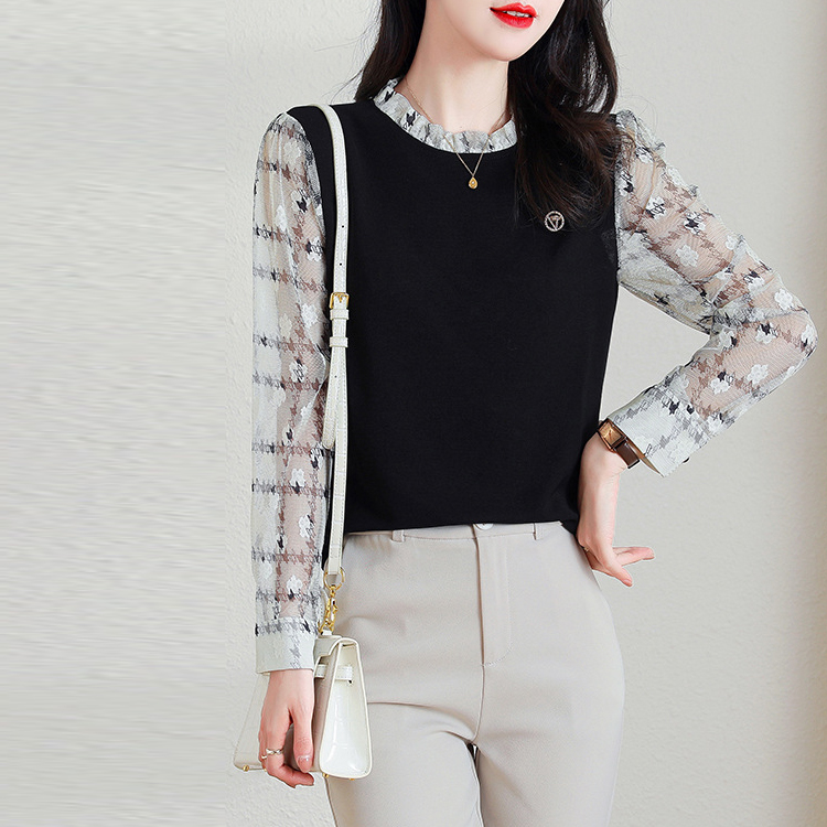 假兩件蕾絲拼接針織襯衫