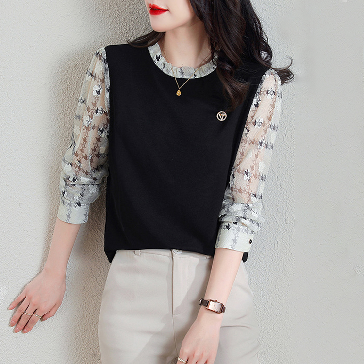 假兩件蕾絲拼接針織襯衫