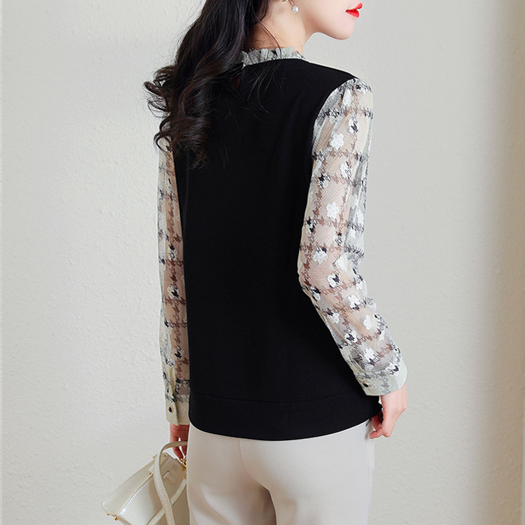 假兩件蕾絲拼接針織襯衫