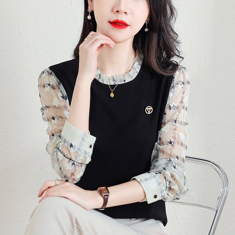 假兩件蕾絲拼接針織襯衫