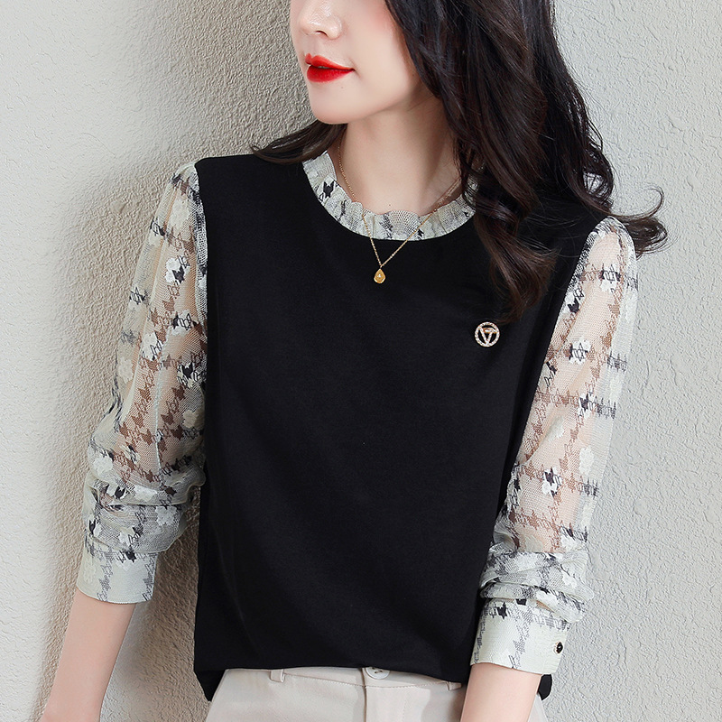 假兩件蕾絲拼接針織襯衫