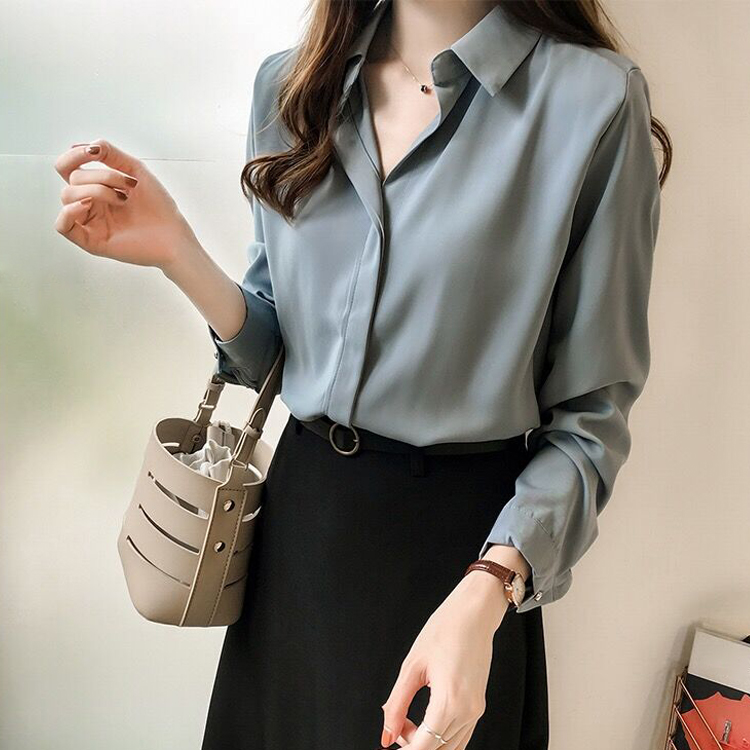 四色通勤簡約雪紡寬鬆襯衫