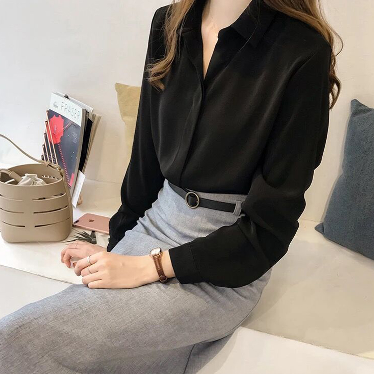 四色通勤簡約雪紡寬鬆襯衫