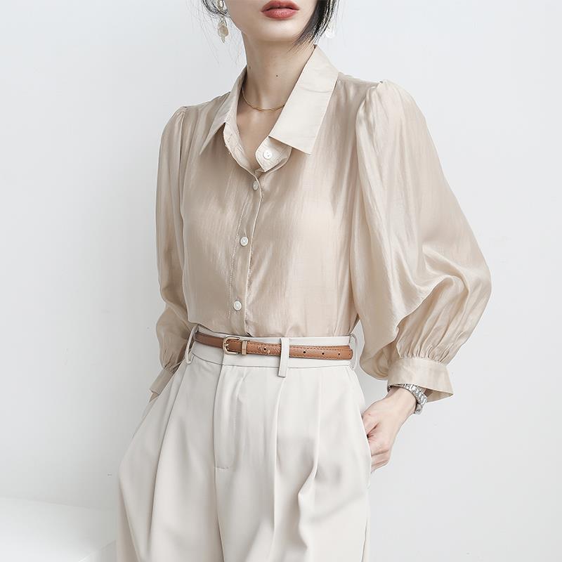 冷淡風純色防曬翻領襯衫