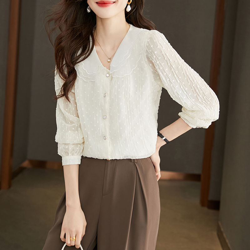 娃娃領雪紡氣質通勤襯衫