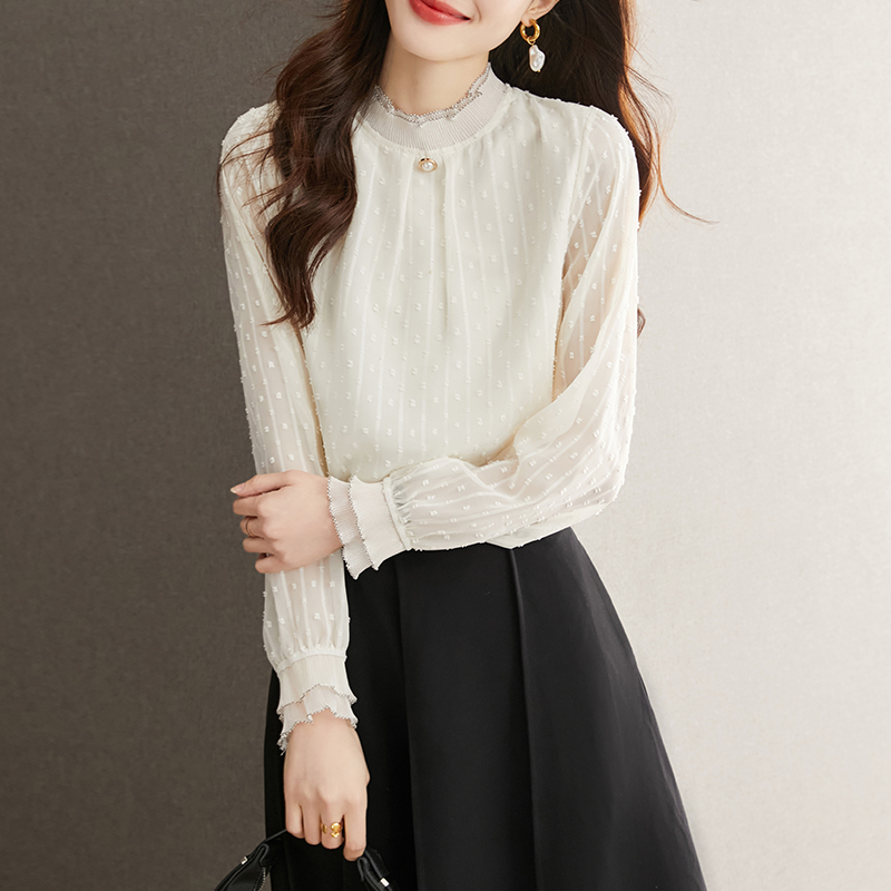 洋氣泡泡袖內搭雪紡襯衫
