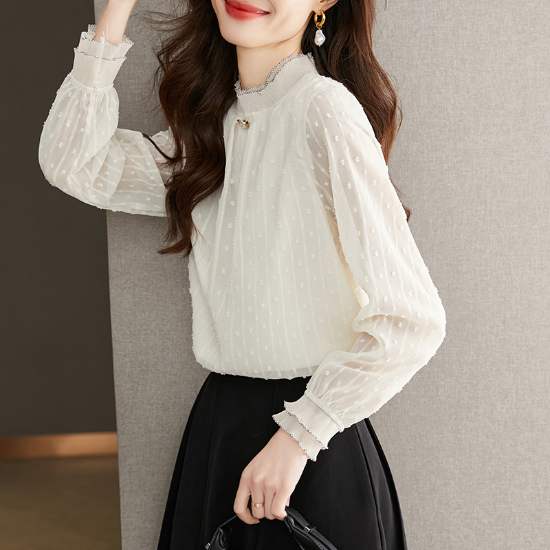 洋氣泡泡袖內搭雪紡襯衫