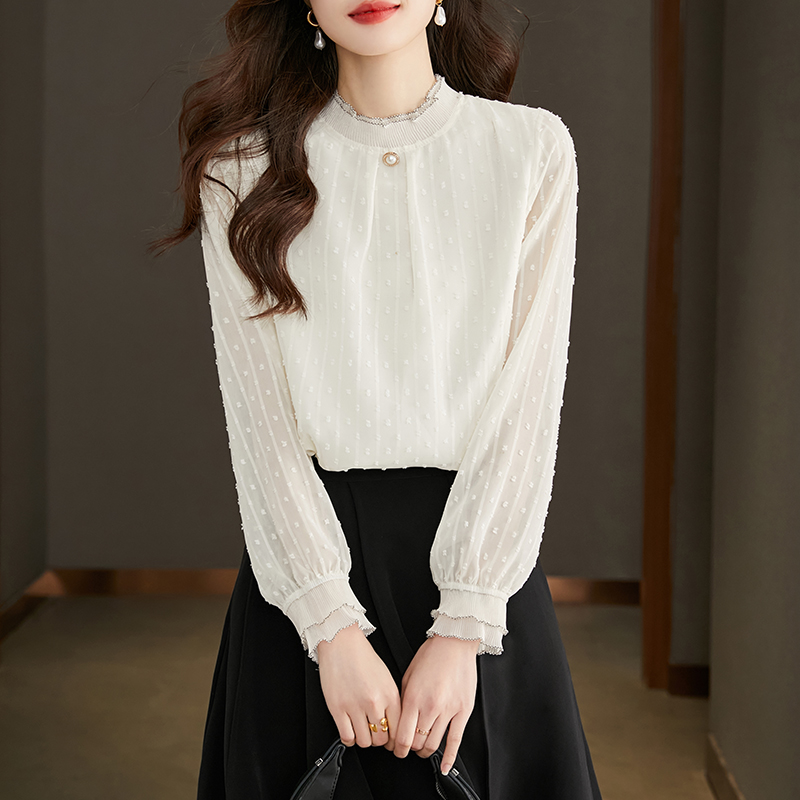 洋氣泡泡袖內搭雪紡襯衫