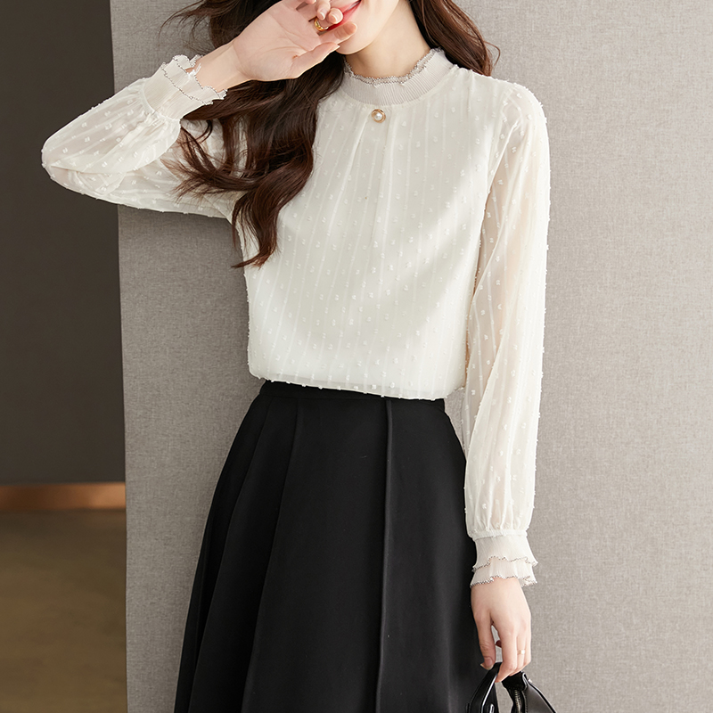 洋氣泡泡袖內搭雪紡襯衫