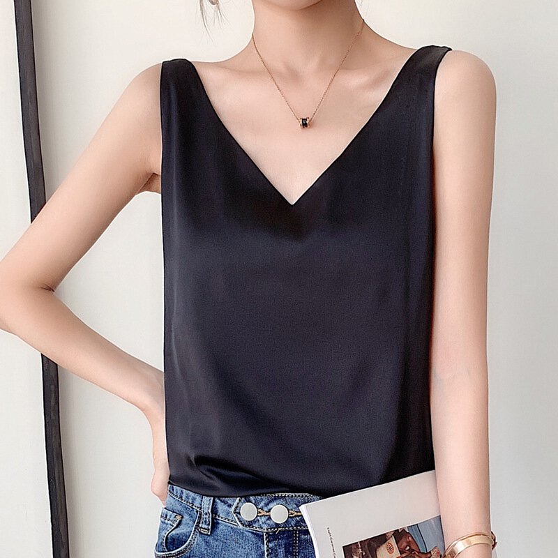 西裝內搭緞面桑蠶絲吊帶背心